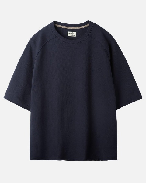 [ROUGH SIDE] CUT OUT HALF SWEAT (NAVY)